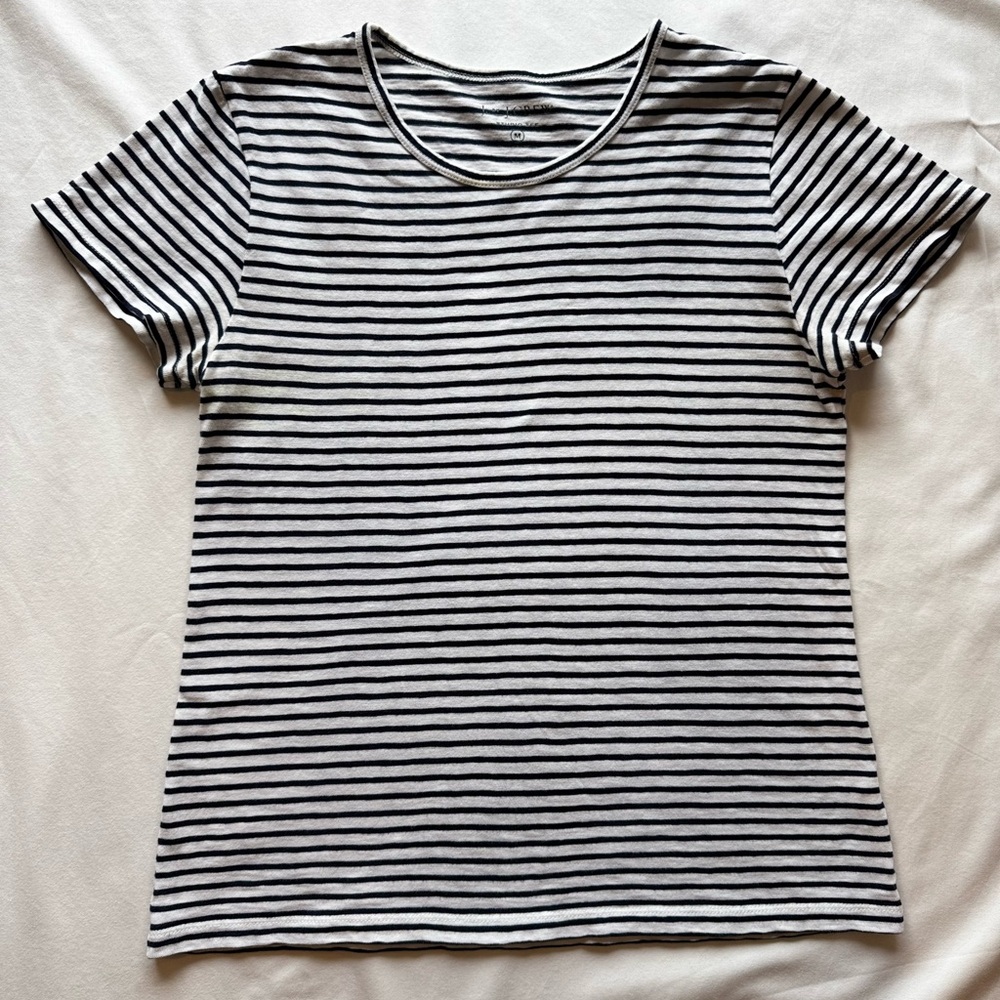 J. Crew Black and White Fitted Ribbed T-Shirt